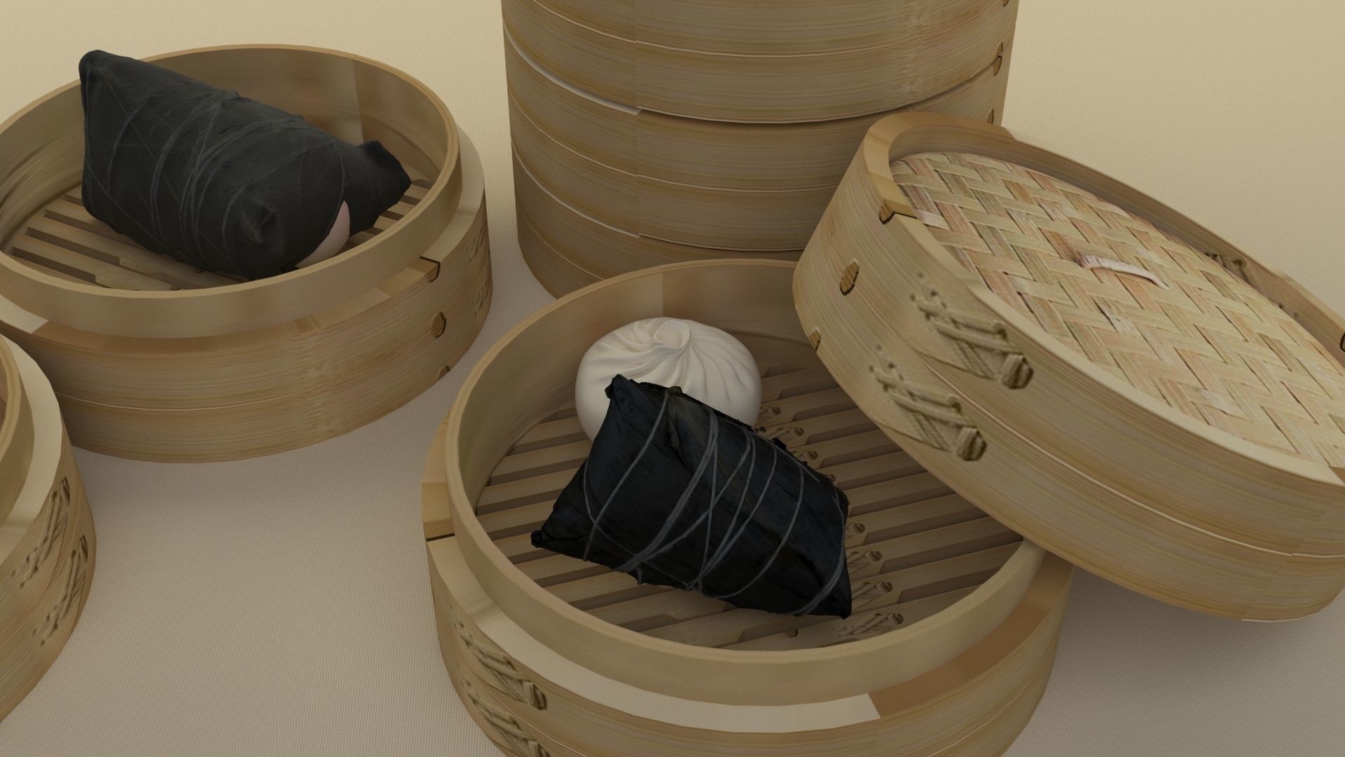 Chinese bamboo steamer 3D model_3