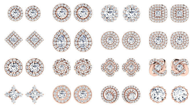 18 Solitaire pendant earrings  3D Model Collection