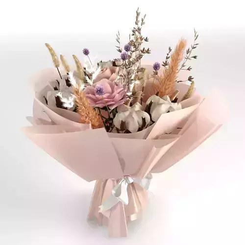 Bouquet of rose and cotton in orange and violet colors