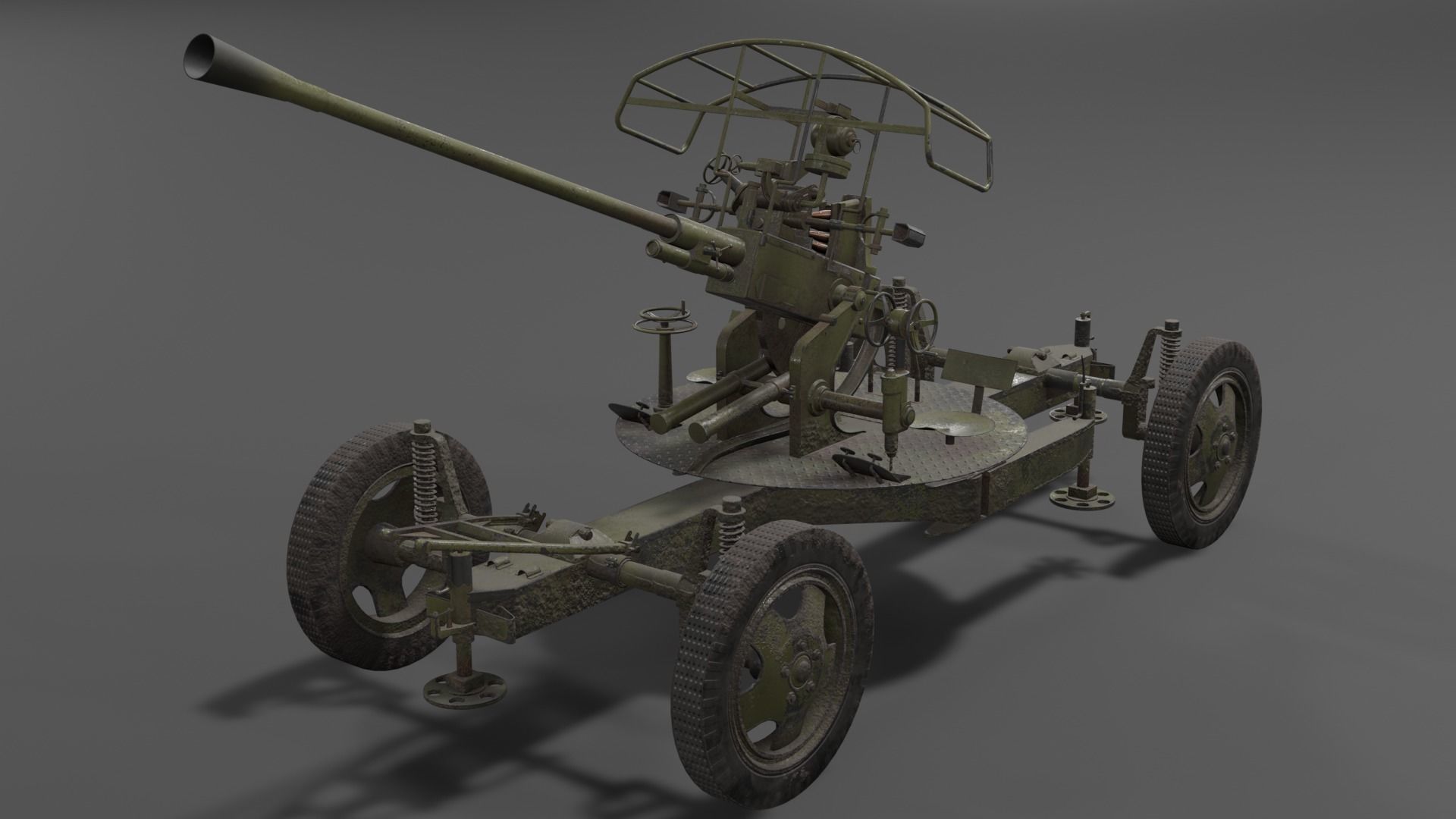 37 mm automatic air defense gun M1939 61-K Low-poly 3D model_2