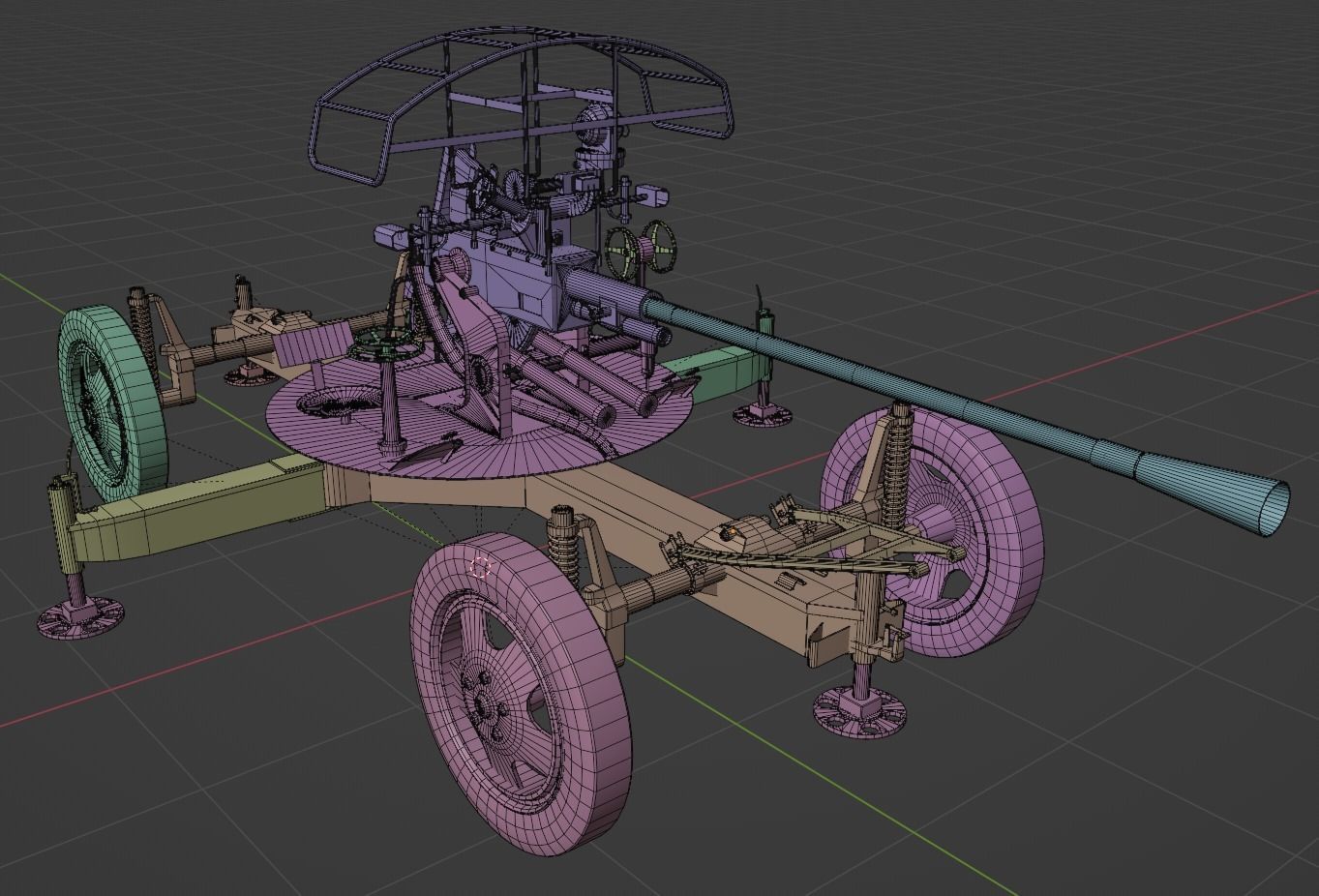 37 mm automatic air defense gun M1939 61-K Low-poly 3D model_7