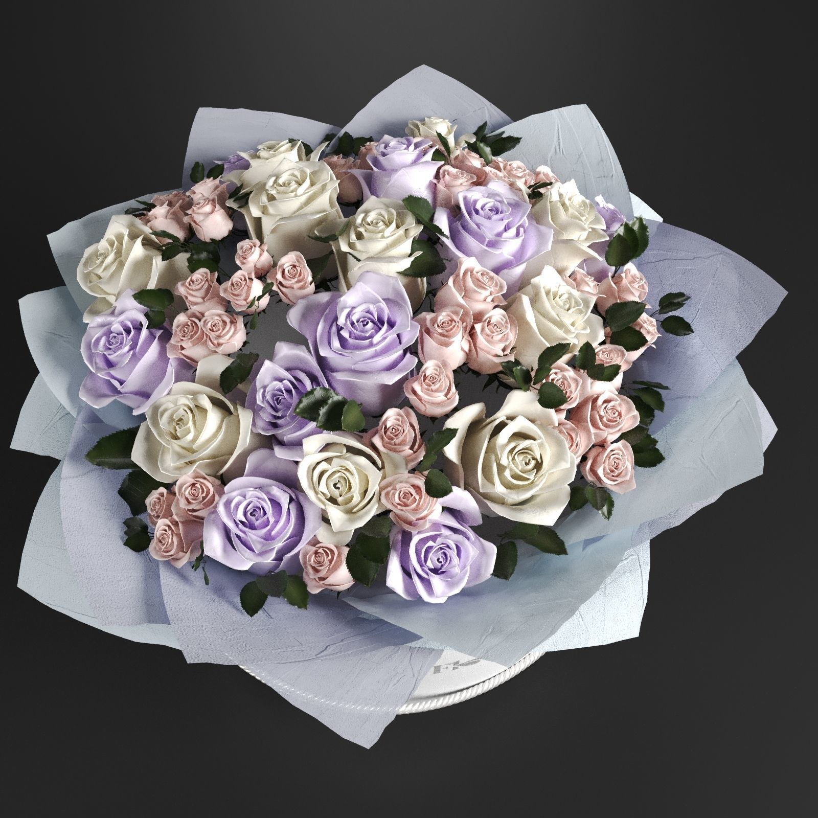 One hundred roses rose  3D model_1