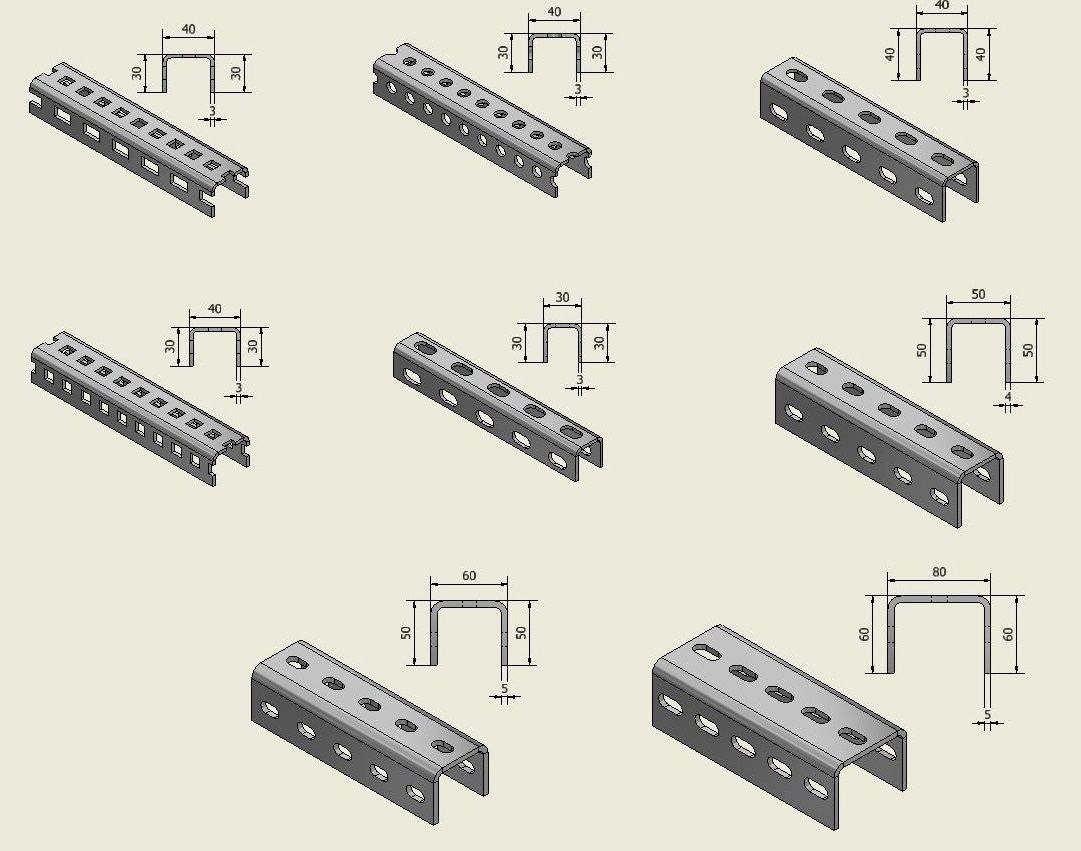 Metal framing U cross section  Low-poly 3D model_4