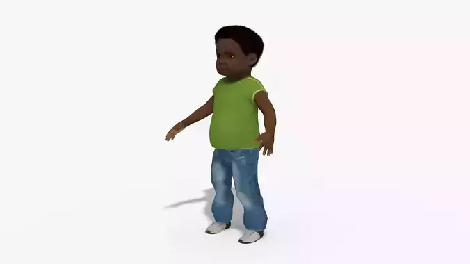 Casual Toddler boy child kid African Male RIGGED Low-poly 3D model