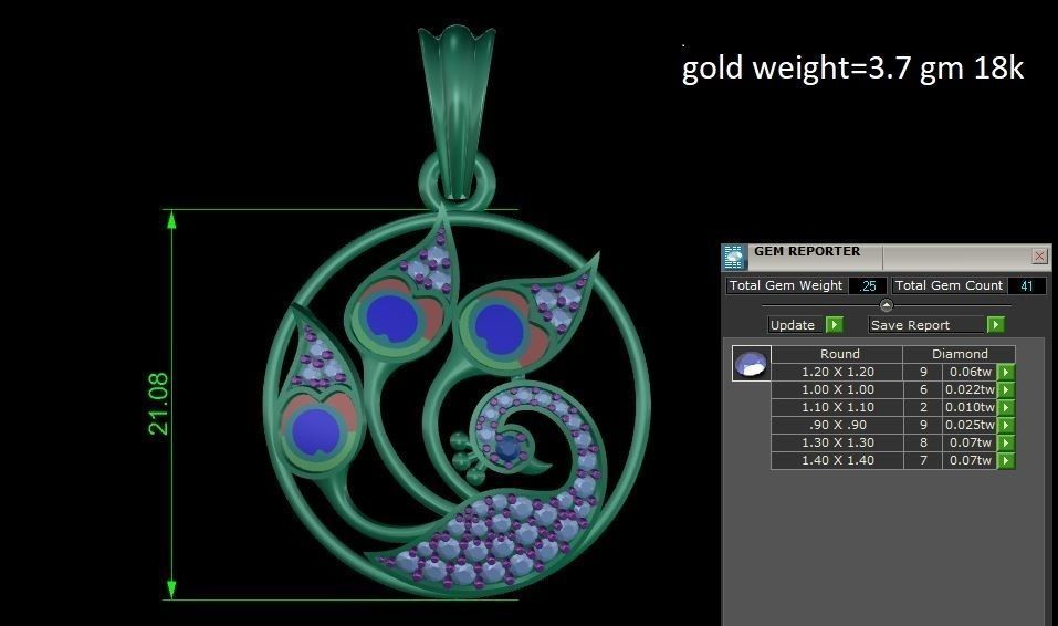 peacock pendent 3D print model_5