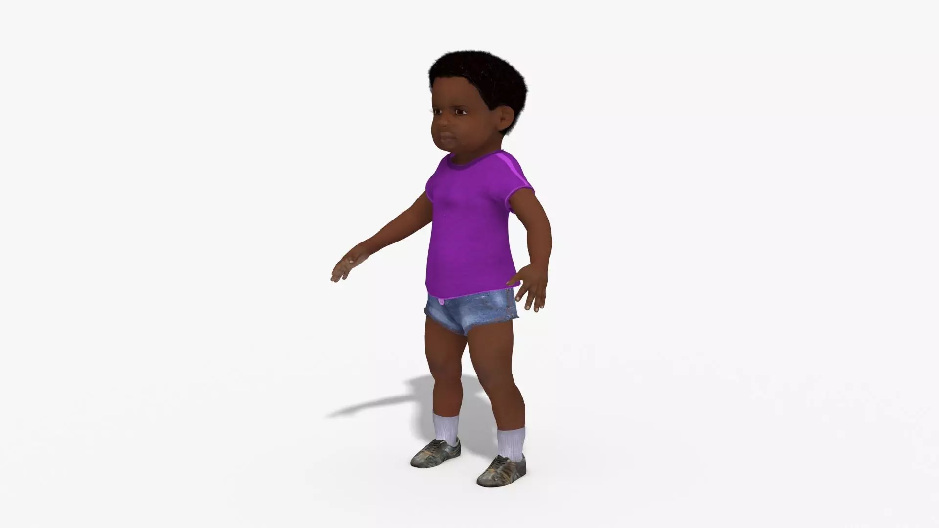 Casual toddler Girl child kid African Girl RIGGED Low-poly 3D model