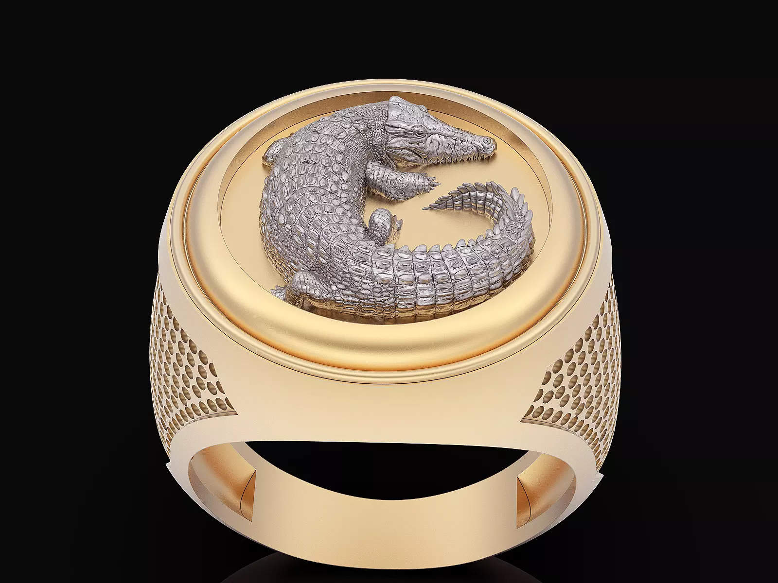 Crocodile man ring gold silver jewelry printable 3D model 3D print model