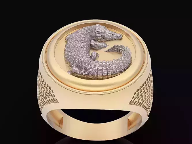 Crocodile man ring  gold silver  jewelry printable 3D model  3D print model