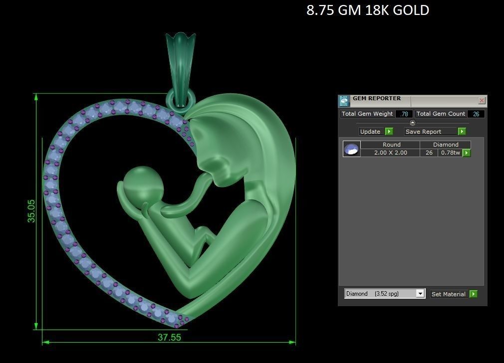 Mother AND Child Heart Shaped Pendant 3D print model_5