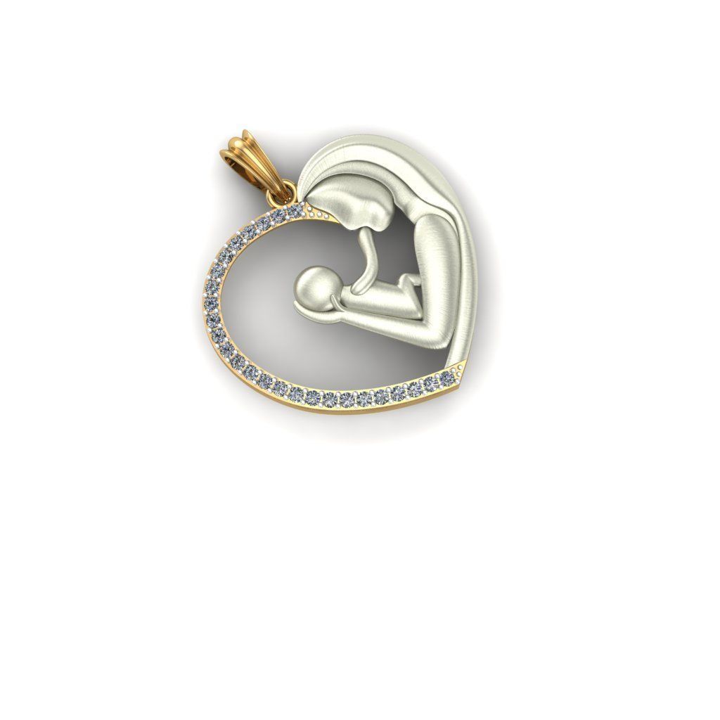 Mother AND Child Heart Shaped Pendant 3D print model_3