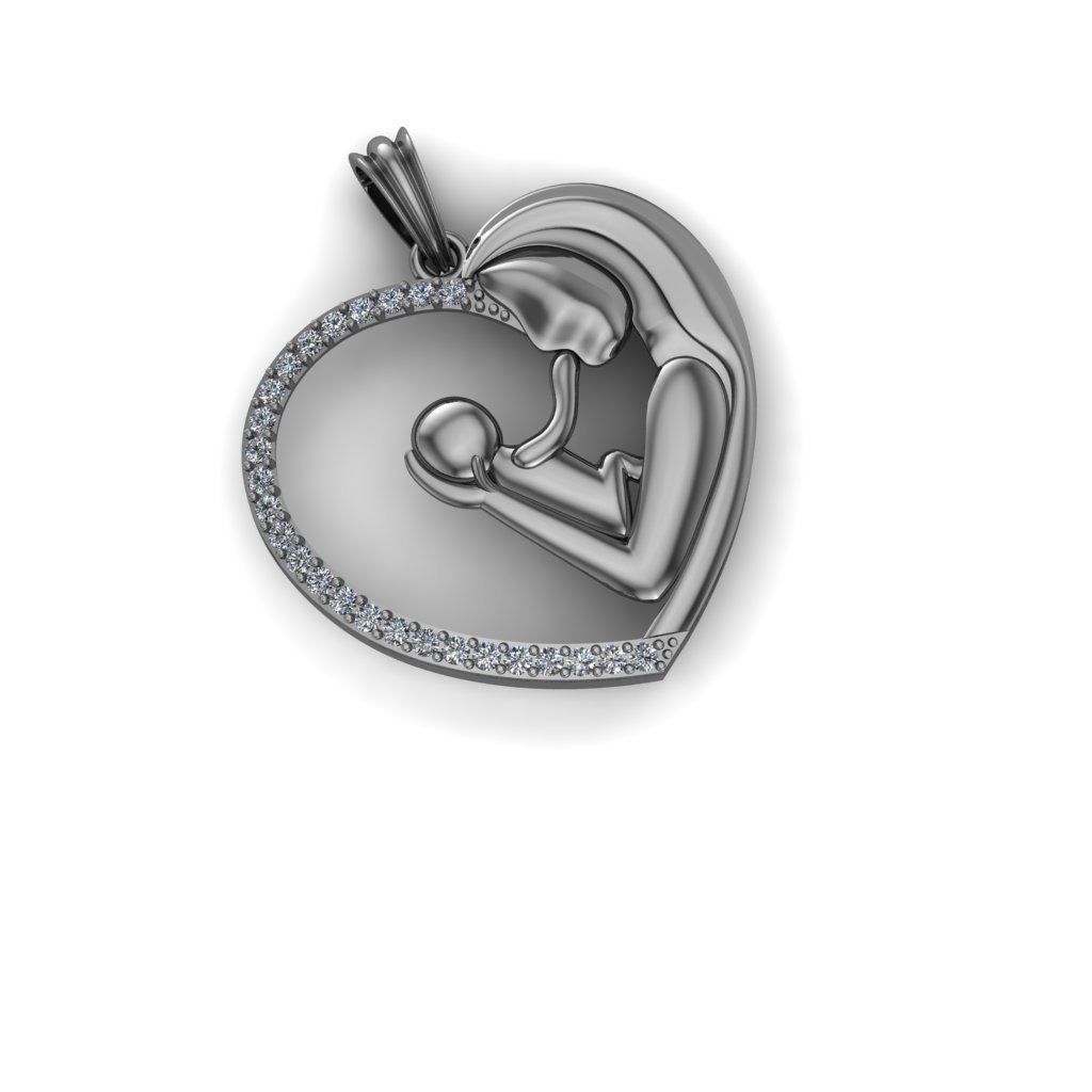 Mother AND Child Heart Shaped Pendant 3D print model_4