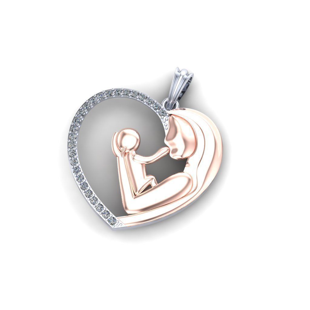 Mother AND Child Heart Shaped Pendant 3D print model_2