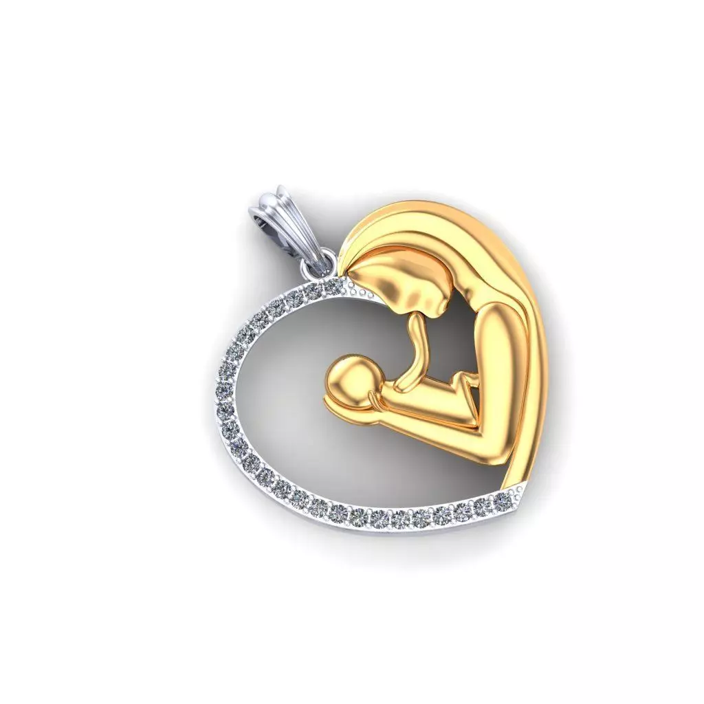 Mother AND Child Heart Shaped Pendant 3D print model_0