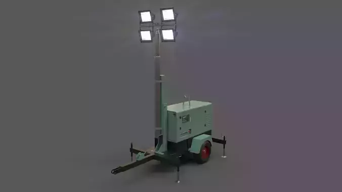 PBR Mobile Light Tower Generator A - Green Light Low-poly 3D model