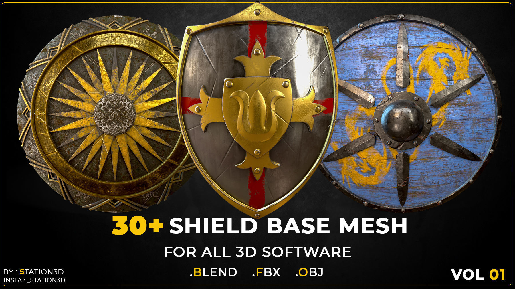 30 Shield Base Mesh Vol-01 Game Ready Low-poly 3D model_1