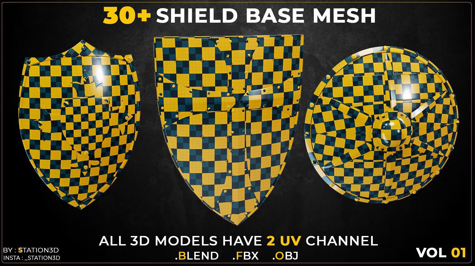 30 Shield Base Mesh Vol-01 Game Ready Low-poly 3D model_2