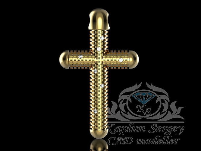 Cross gold with diamonds 3D print model