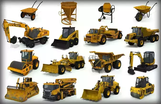 Construction Vehicles Pack Low-poly 3D model