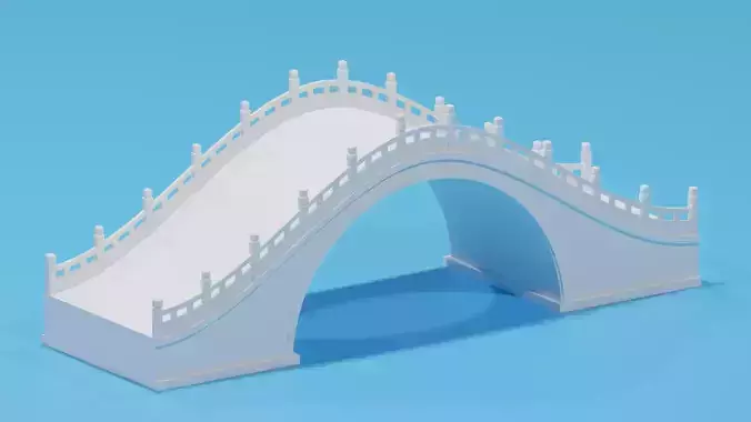 Cartoon Chinese Stone Bridge Low-poly 3D model