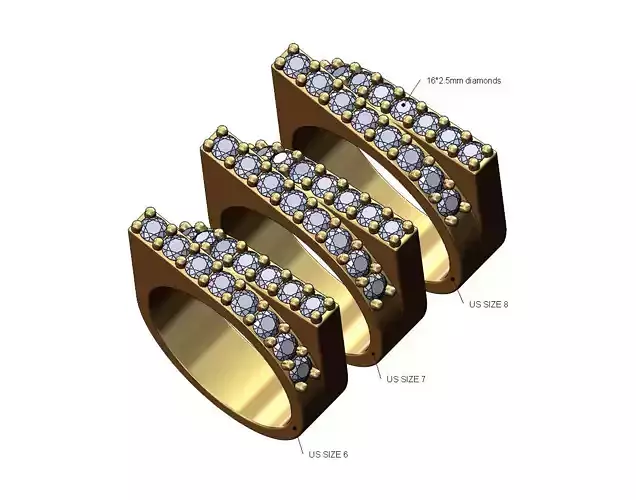 Double overlapping diamond bar fashion ring US sizes 6 7 8