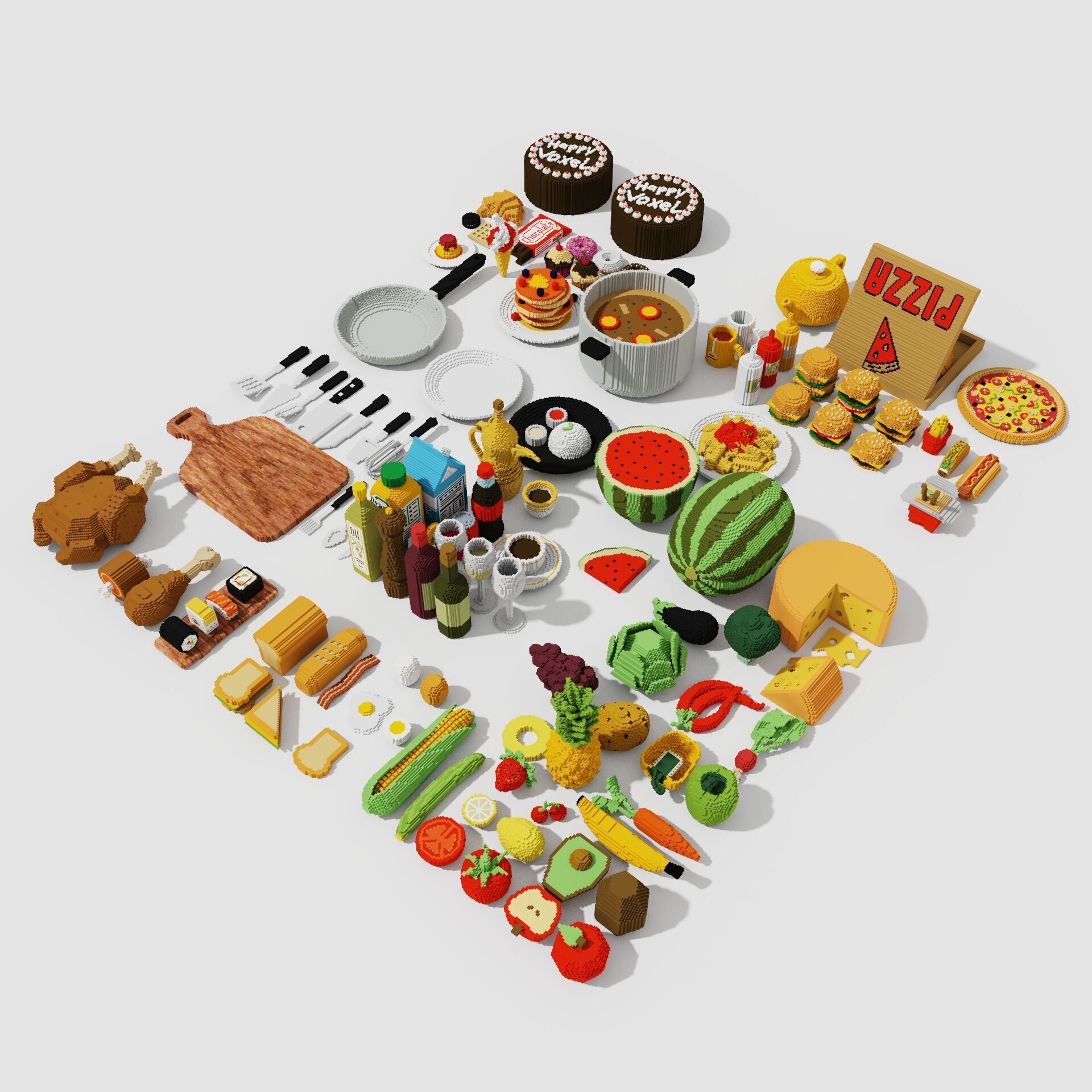 Voxel Food Pack 117 Items Low-poly 3D model_101