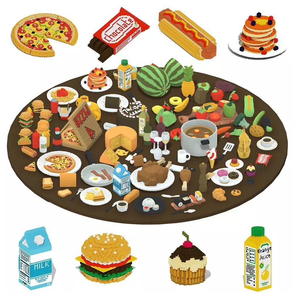 Voxel Food Pack 117 Items Low-poly 3D model_0