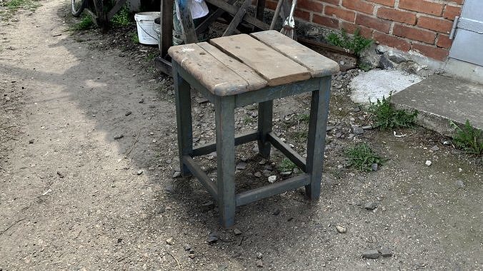 Realistic old stool Low-poly 3D model
