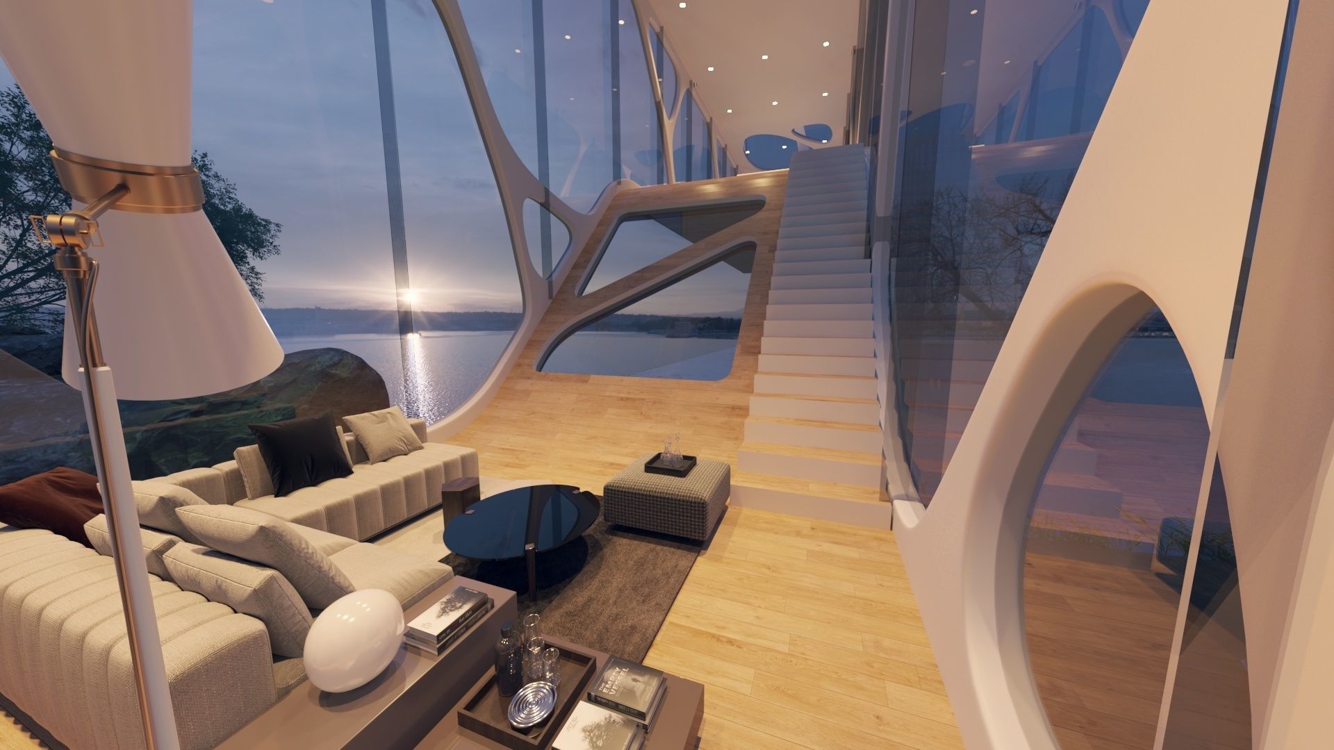 Mountain cliff beach house  Modern Organic architecture 3ds max 3D model_3