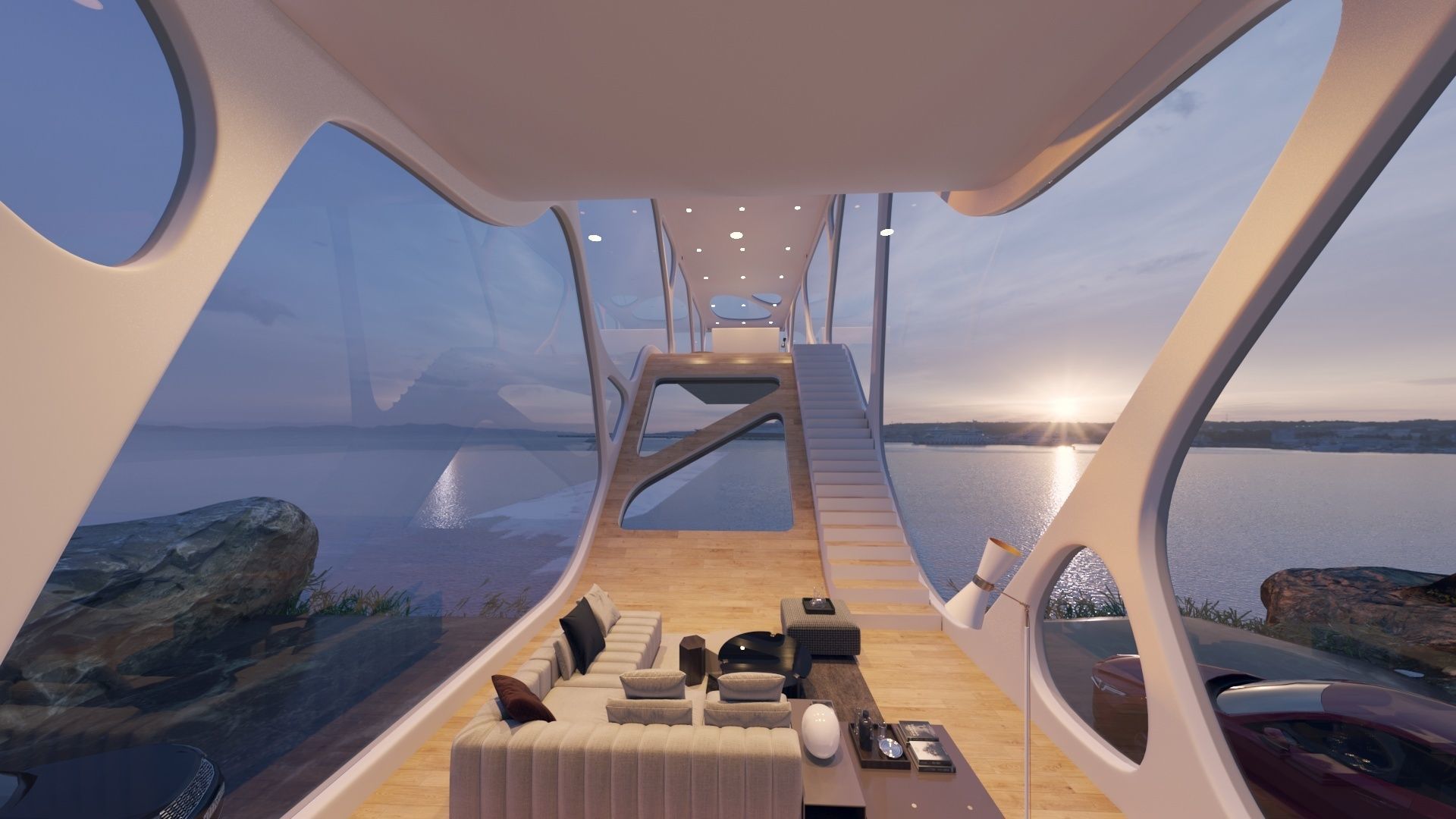 Mountain cliff beach house  Modern Organic architecture 3ds max 3D model_5