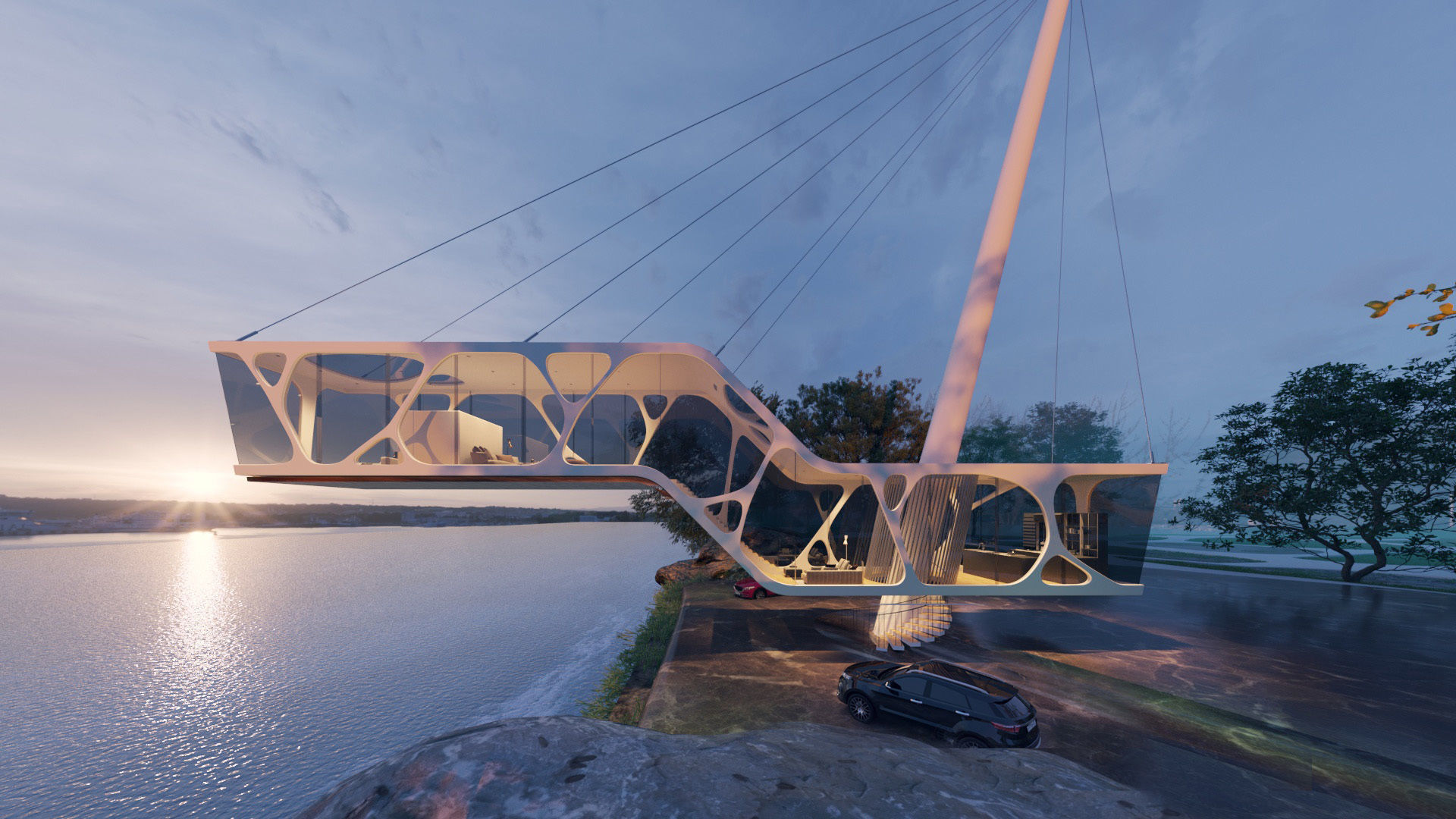 Mountain cliff beach house  Modern Organic architecture 3ds max 3D model_9