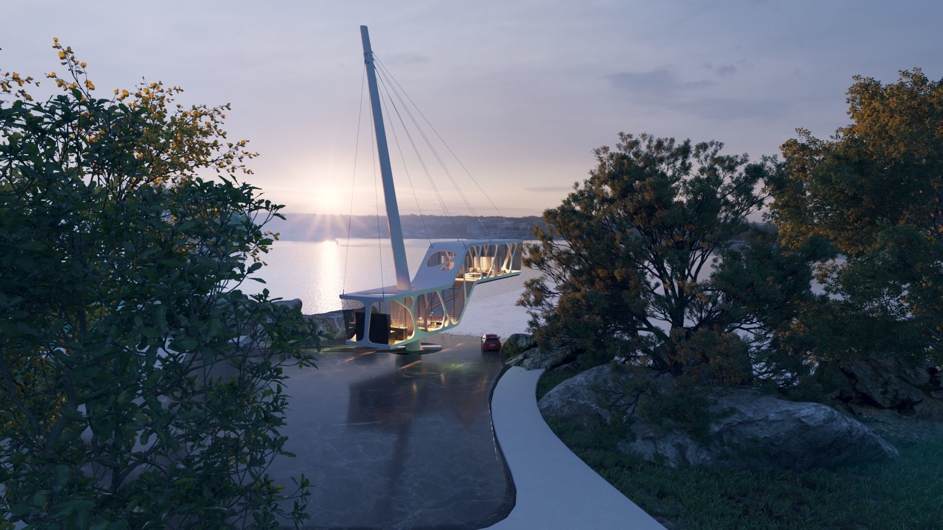 Mountain cliff beach house  Modern Organic architecture 3ds max 3D model_16