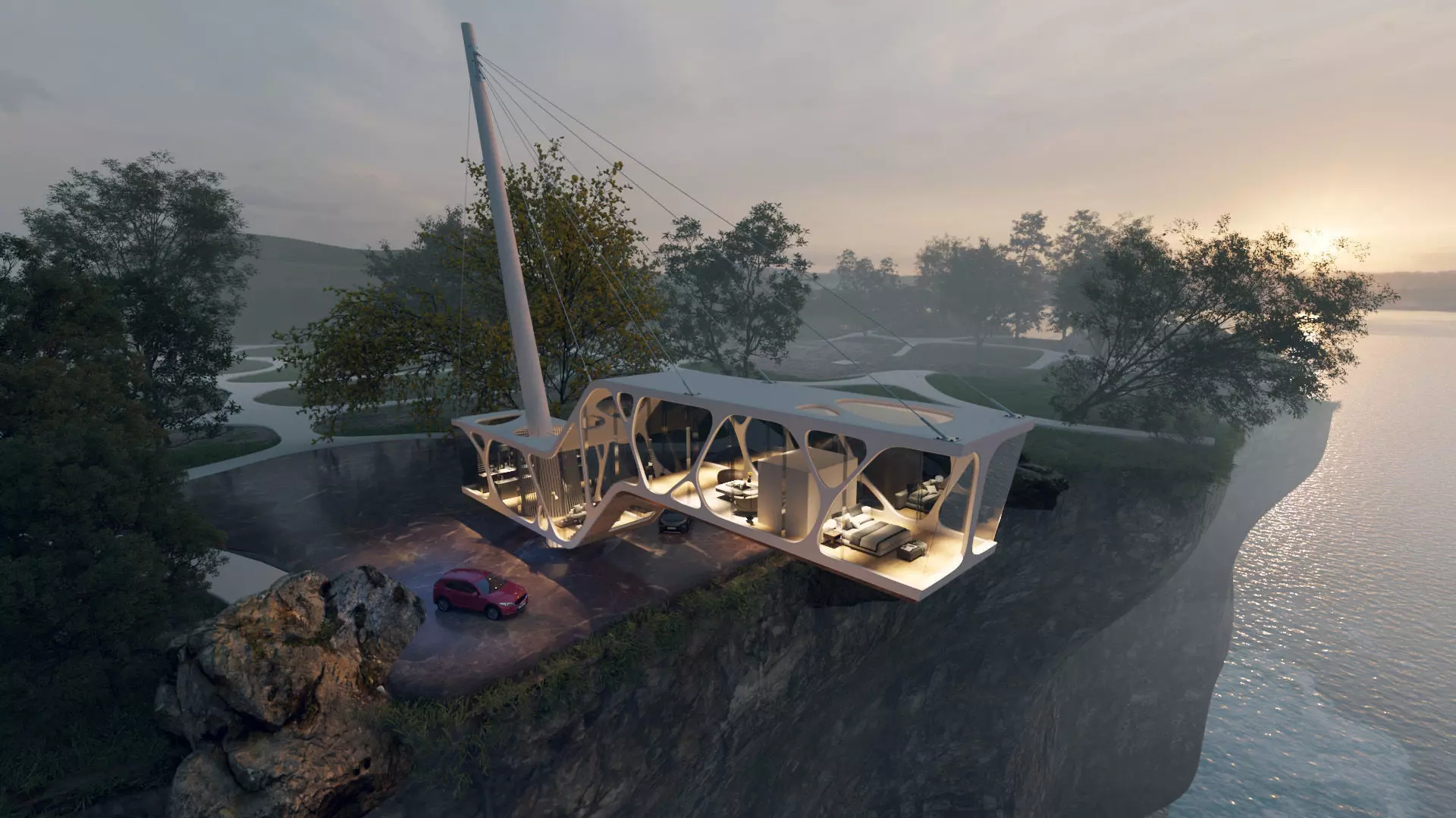 Mountain cliff beach house  Modern Organic architecture 3ds max 3D model_0