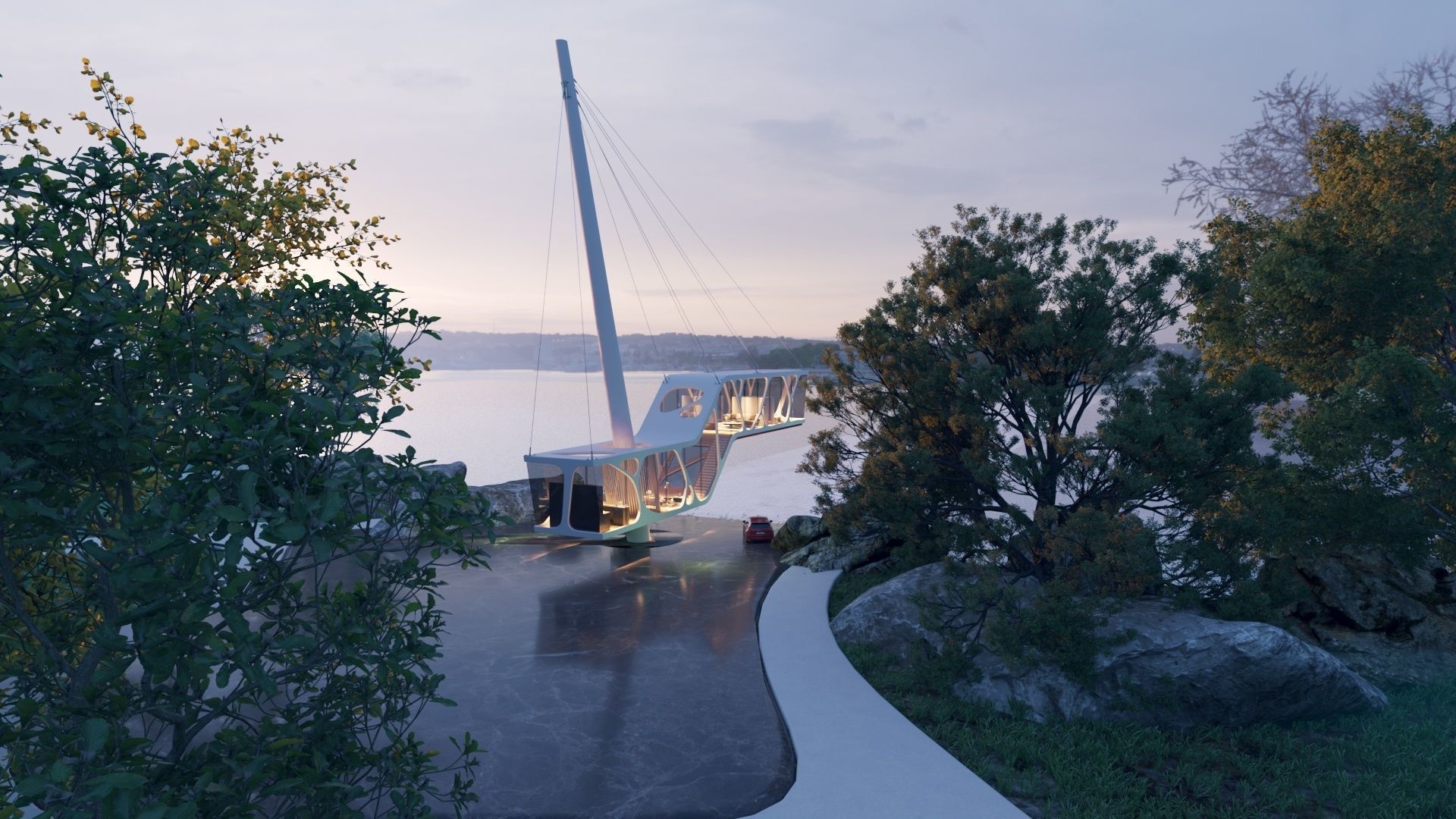 Mountain cliff beach house  Modern Organic architecture 3ds max 3D model_8