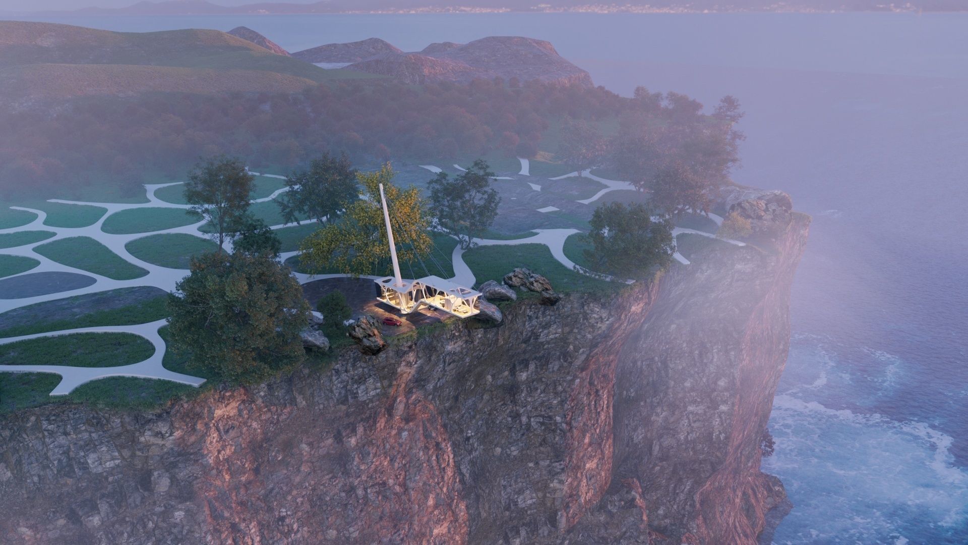 Mountain cliff beach house  Modern Organic architecture 3ds max 3D model_7