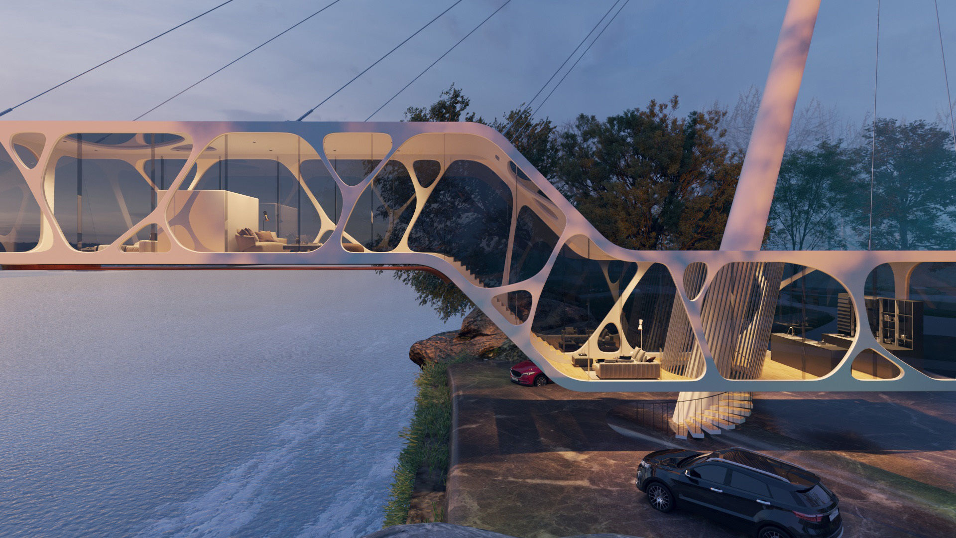 Mountain cliff beach house  Modern Organic architecture 3ds max 3D model_4