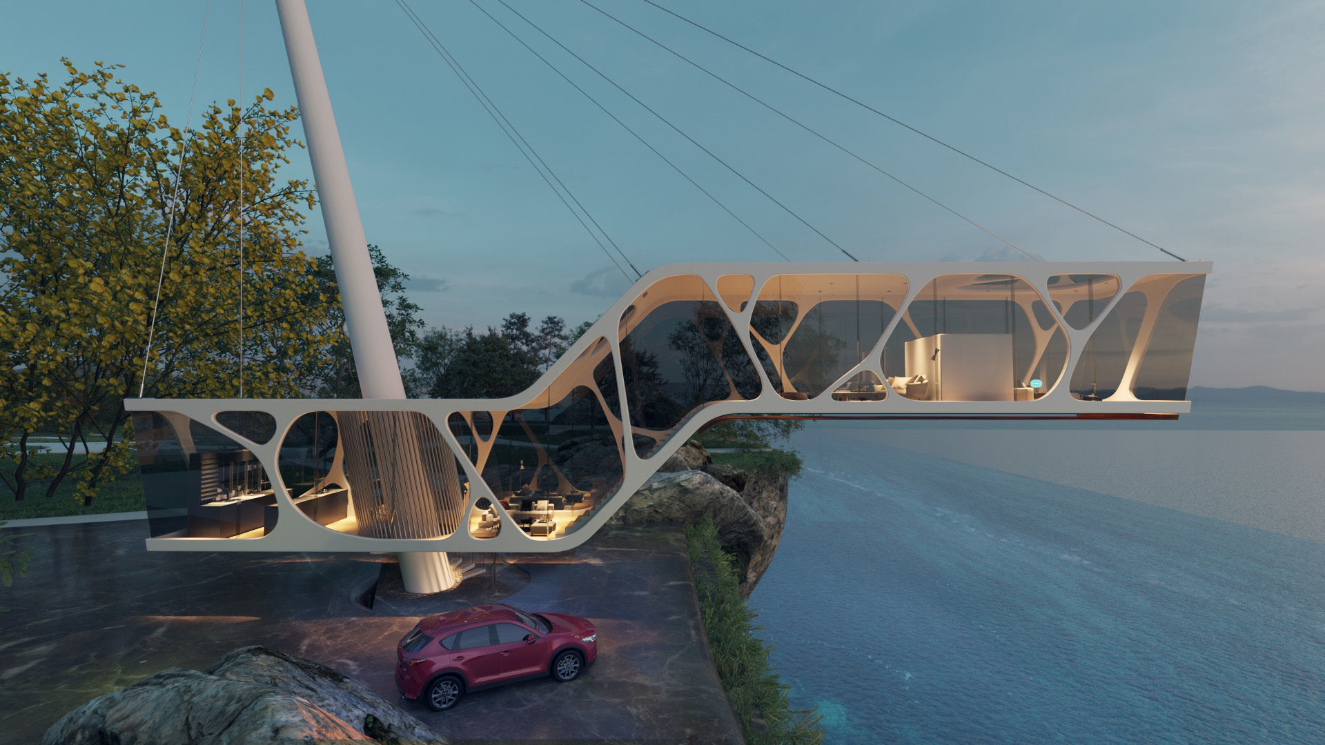 Mountain cliff beach house  Modern Organic architecture 3ds max 3D model_1