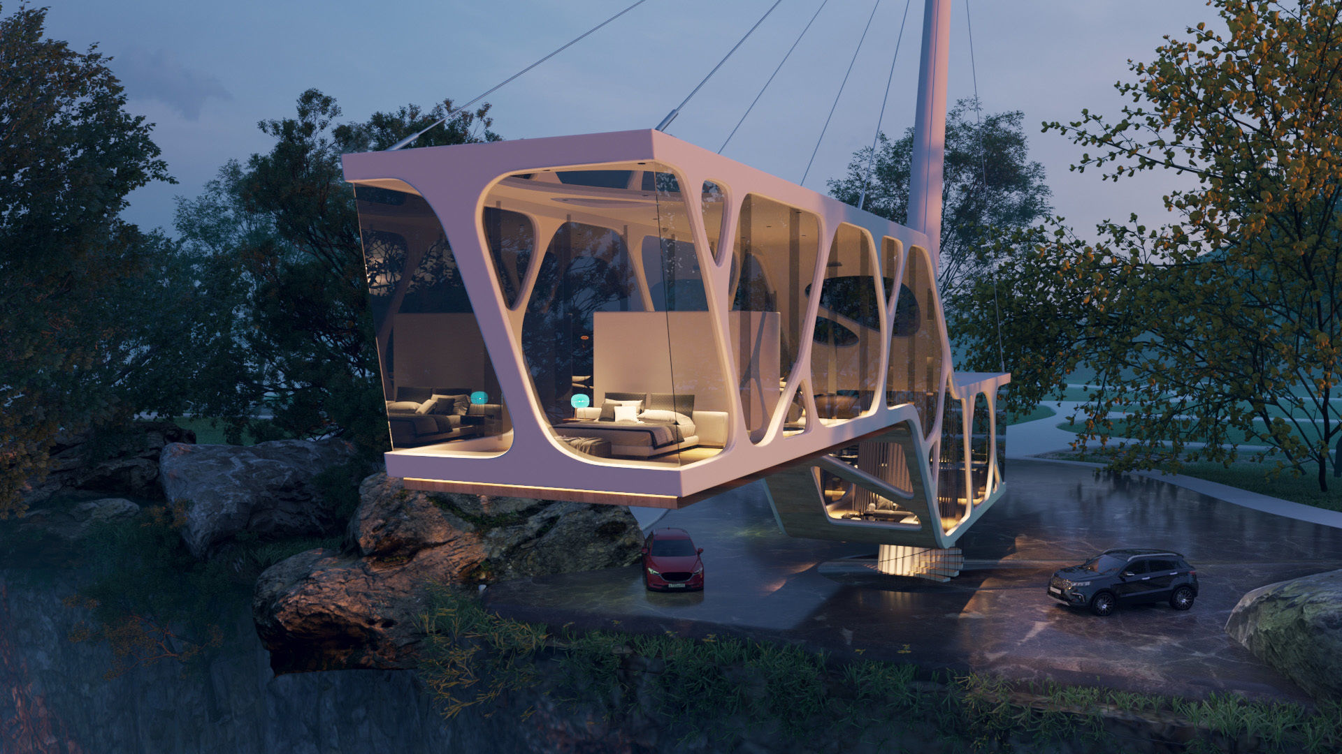 Mountain cliff beach house  Modern Organic architecture 3ds max 3D model_15