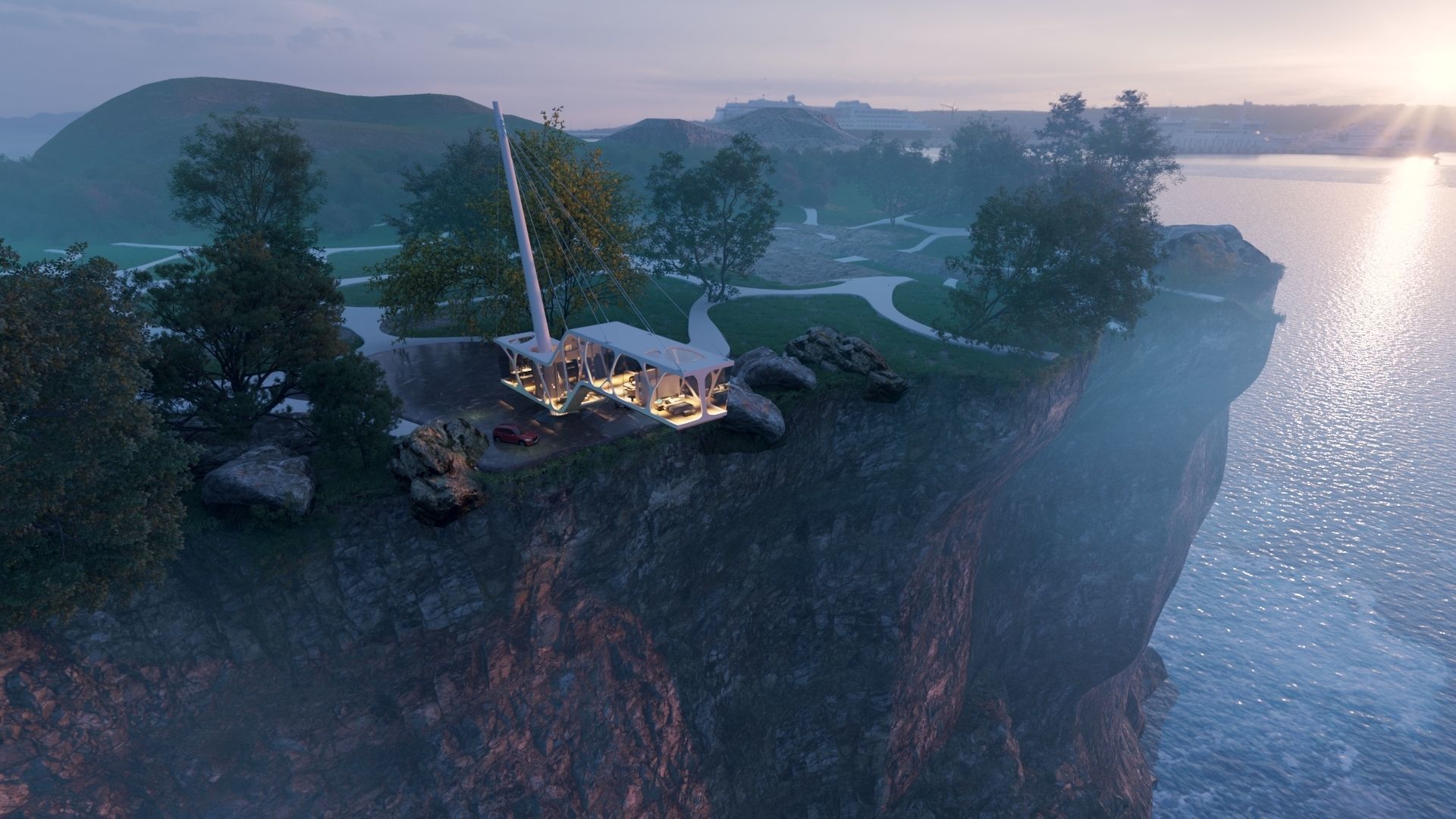 Mountain cliff beach house  Modern Organic architecture 3ds max 3D model_13