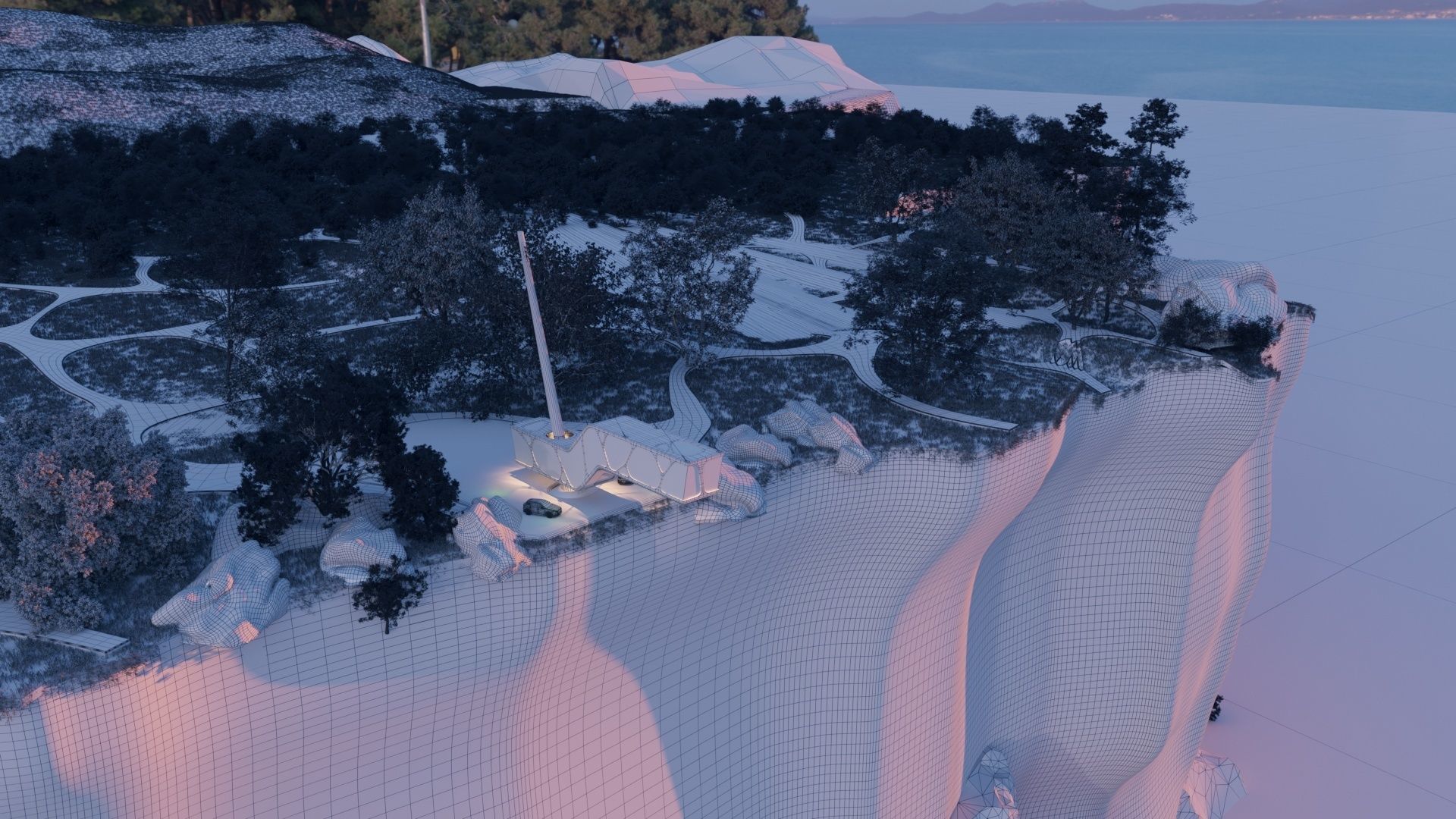 Mountain cliff beach house  Modern Organic architecture 3ds max 3D model_11