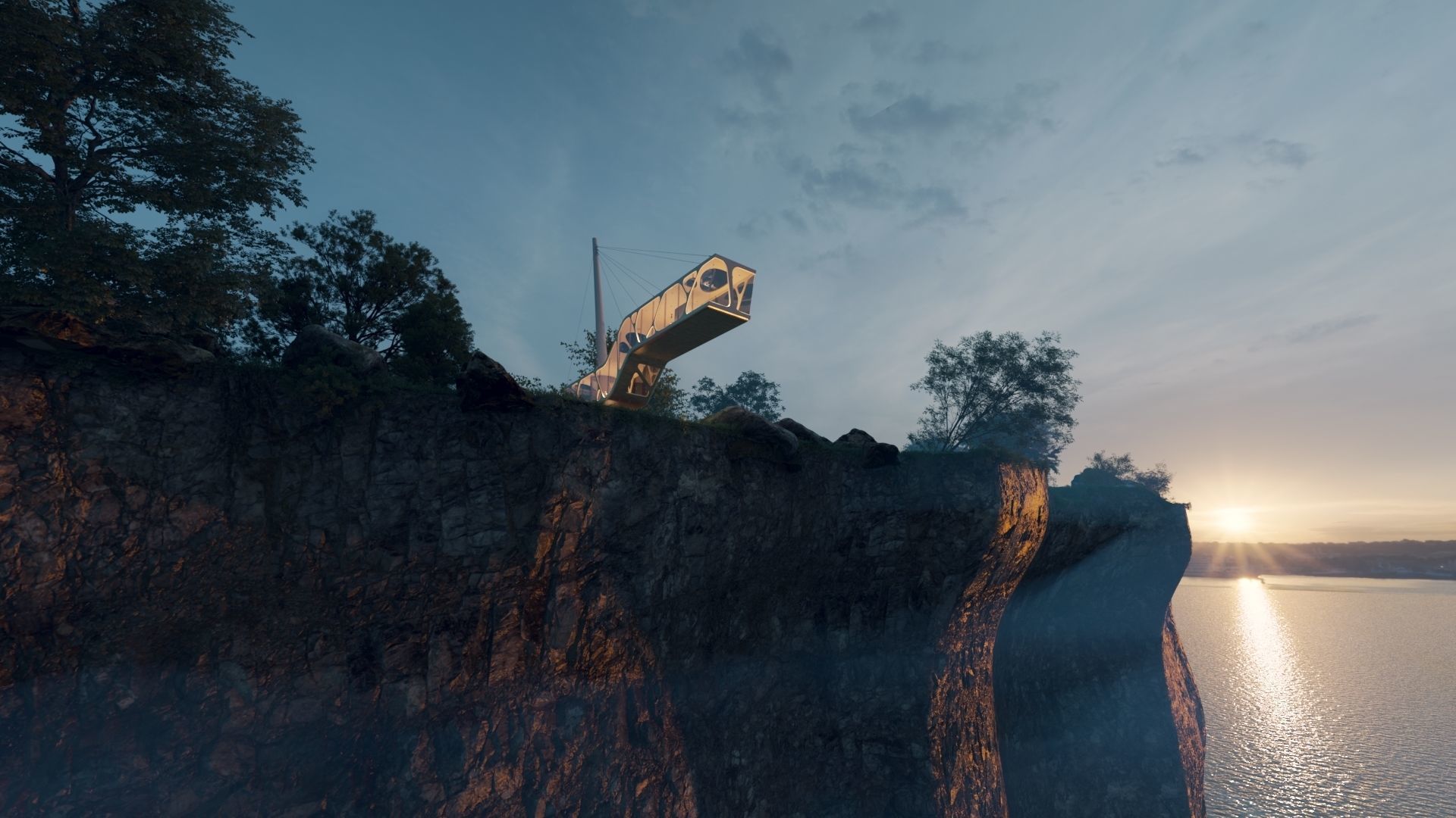 Mountain cliff beach house  Modern Organic architecture 3ds max 3D model_14