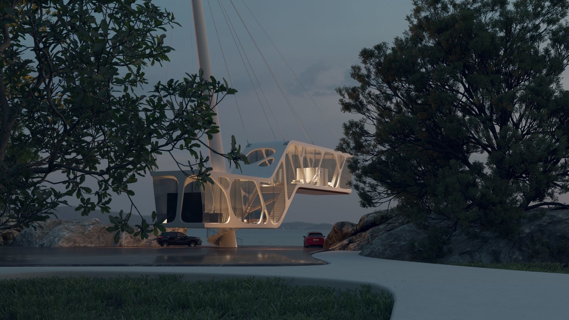 Mountain cliff beach house  Modern Organic architecture 3ds max 3D model_12