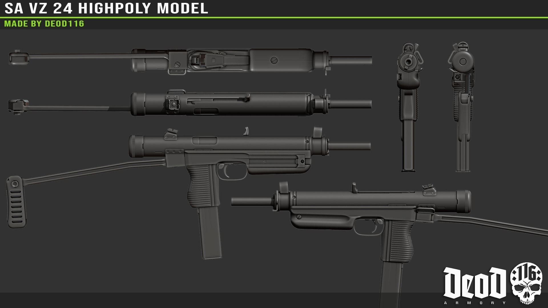 SA VZ 24 SMG Highpoly model  3D model_4