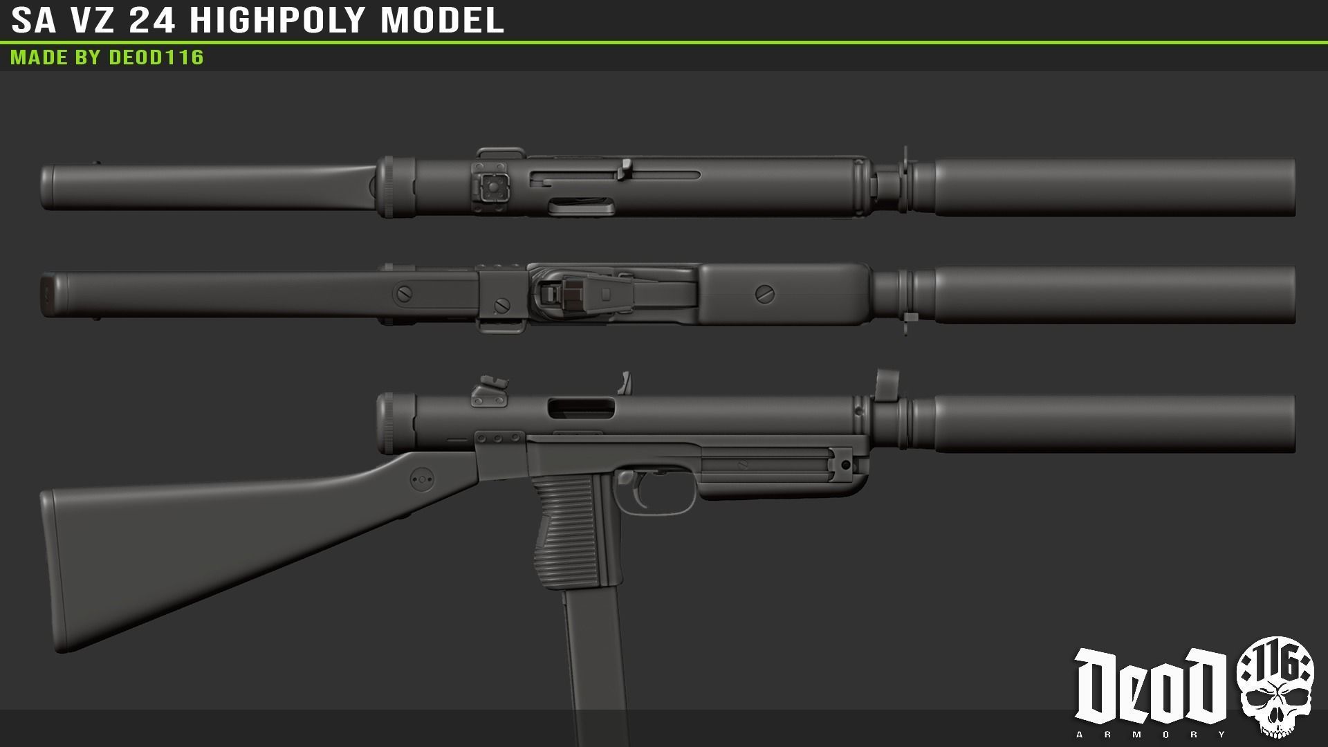 SA VZ 24 SMG Highpoly model  3D model_7