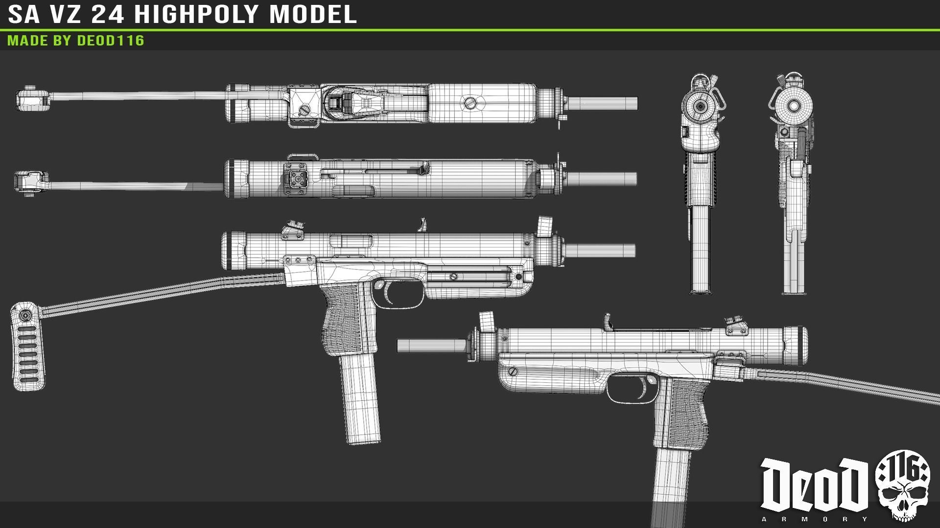 SA VZ 24 SMG Highpoly model  3D model_6