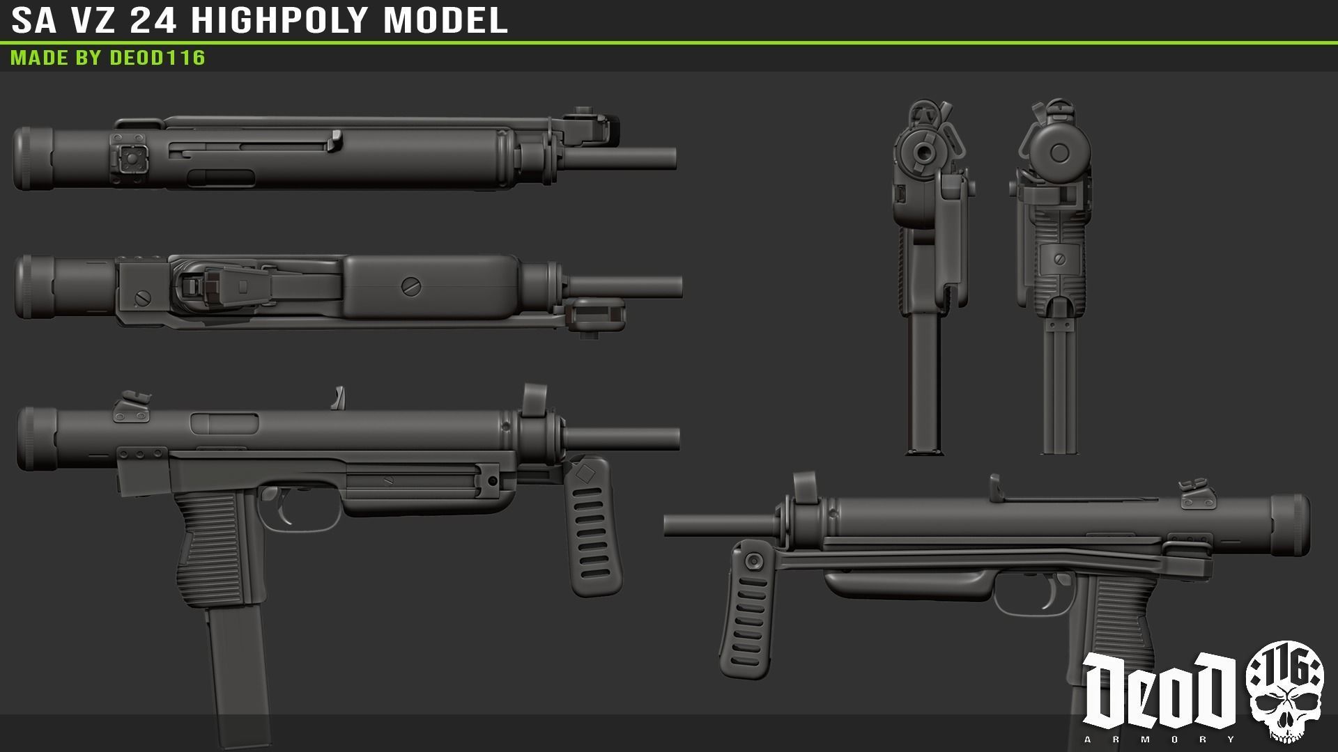 SA VZ 24 SMG Highpoly model  3D model_1