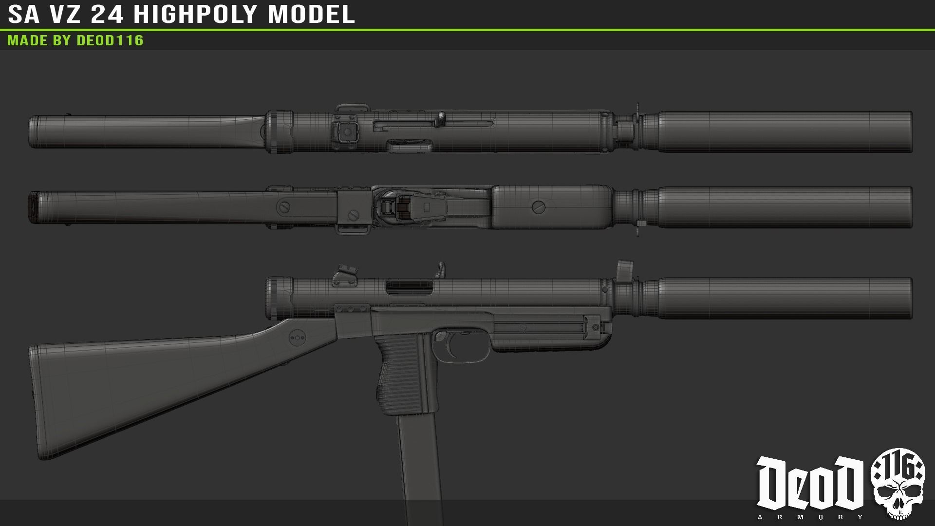 SA VZ 24 SMG Highpoly model  3D model_8