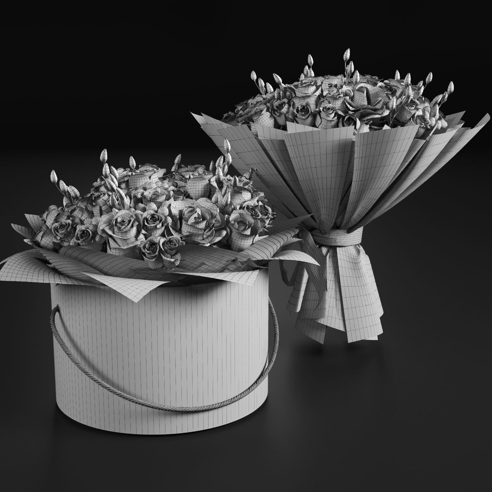 Two Bouquet of the flowers in white orange pink and blue colors 3D model_7