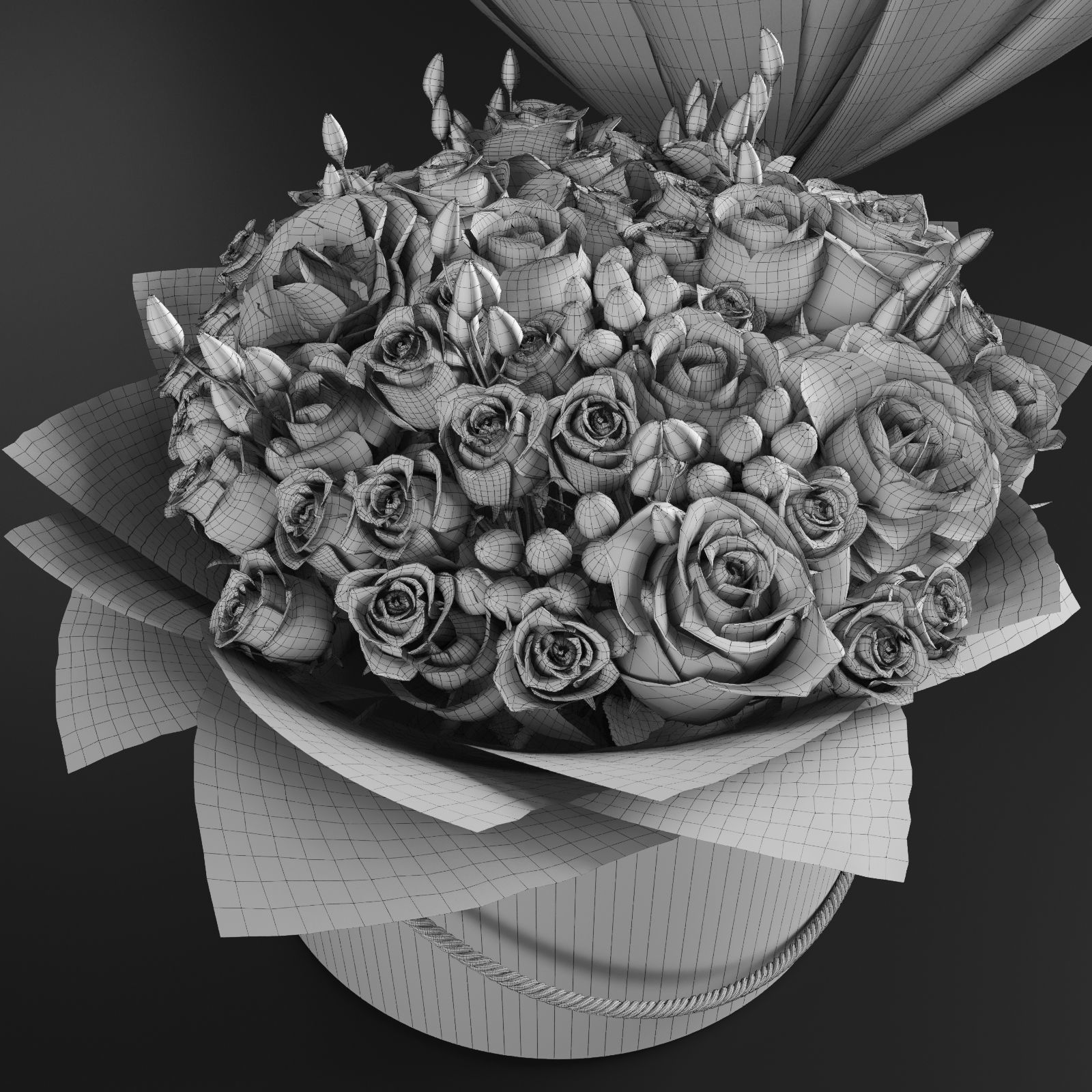 Two Bouquet of the flowers in white orange pink and blue colors 3D model_11