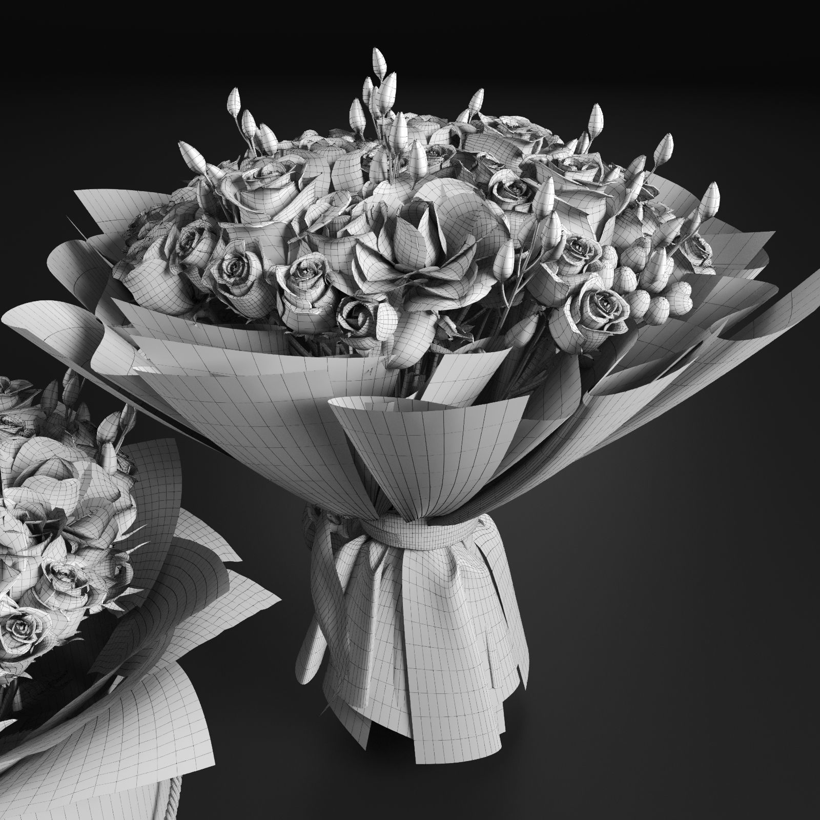 Two Bouquet of the flowers in white orange pink and blue colors 3D model_10