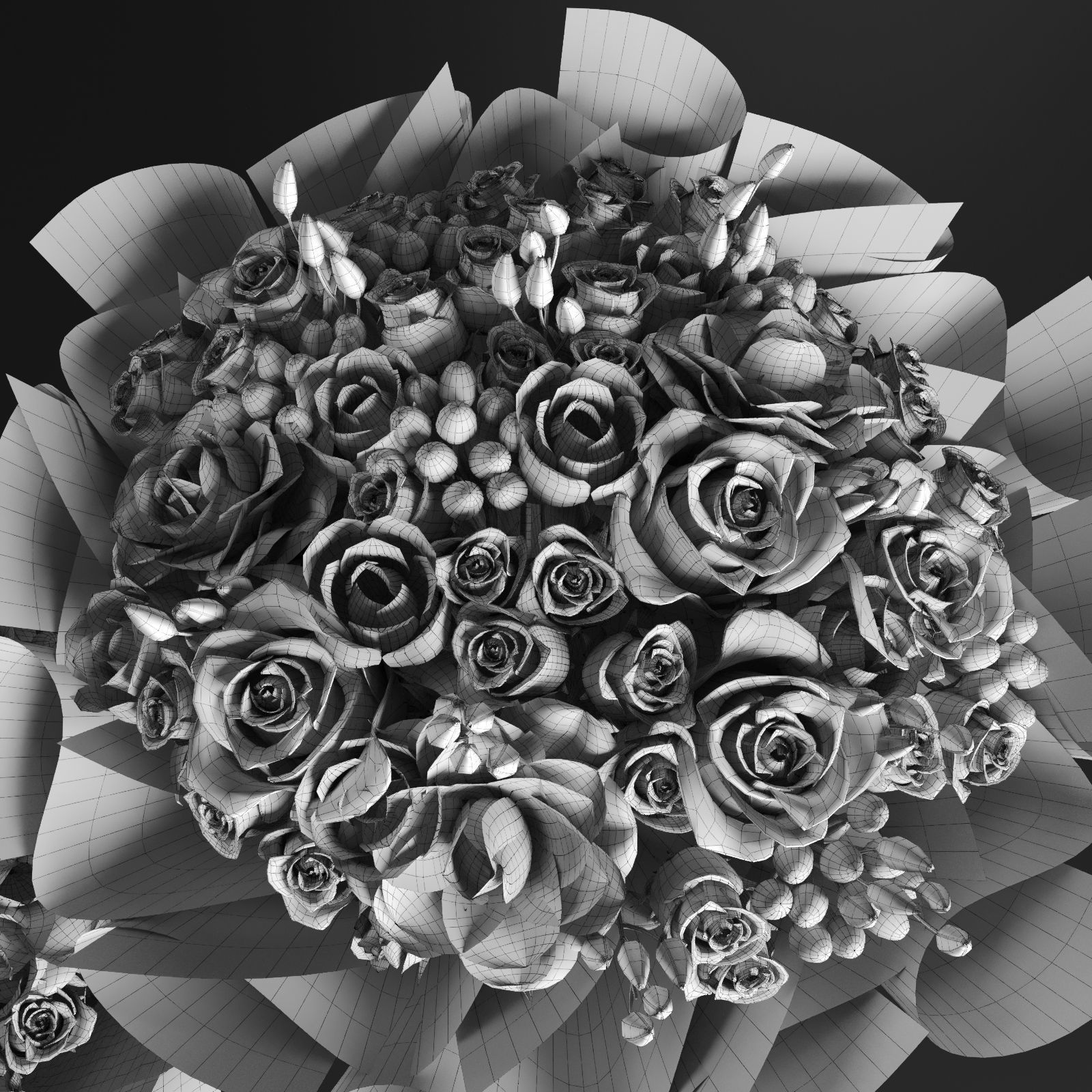 Two Bouquet of the flowers in white orange pink and blue colors 3D model_12